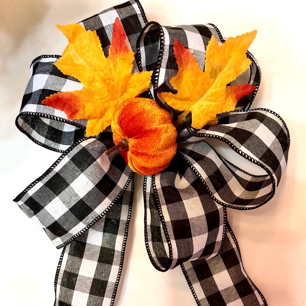 Small Decorative Plaid Bow with Fall Accents